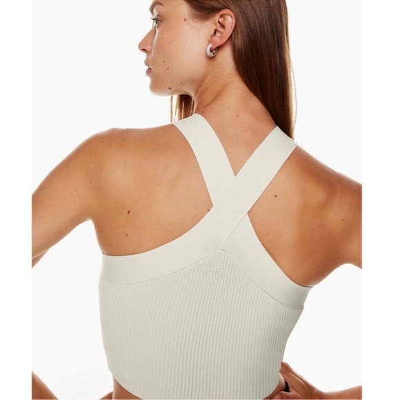 Aritzia Babaton Sculpt Knit Criss Cross Cropped Tank Matte Pearl Women's Large - Picture 3 of 12